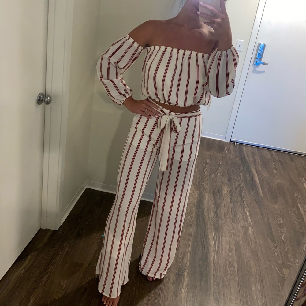Blue Blush stripe two piece set, size medium